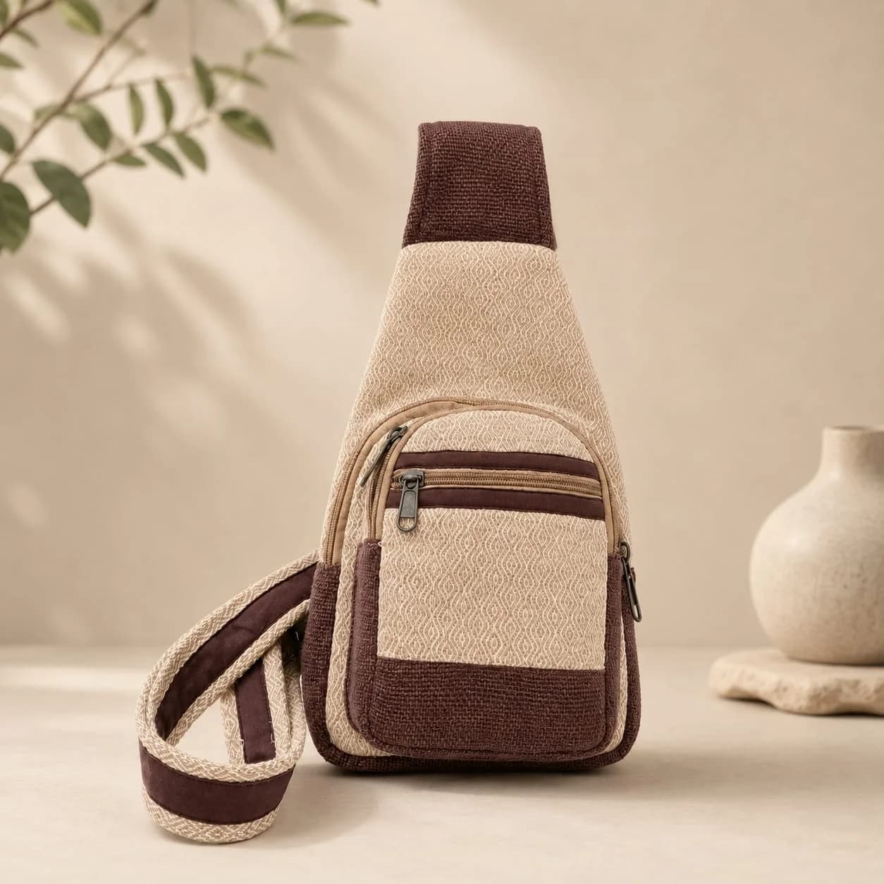 Handmade Hemp Shoulder and Chest Bag