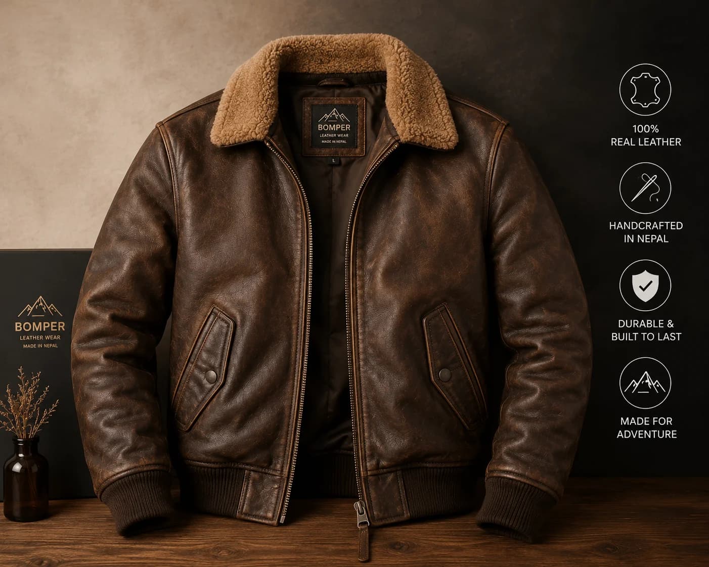 Bomber Leather Jacket for Men, from Achham