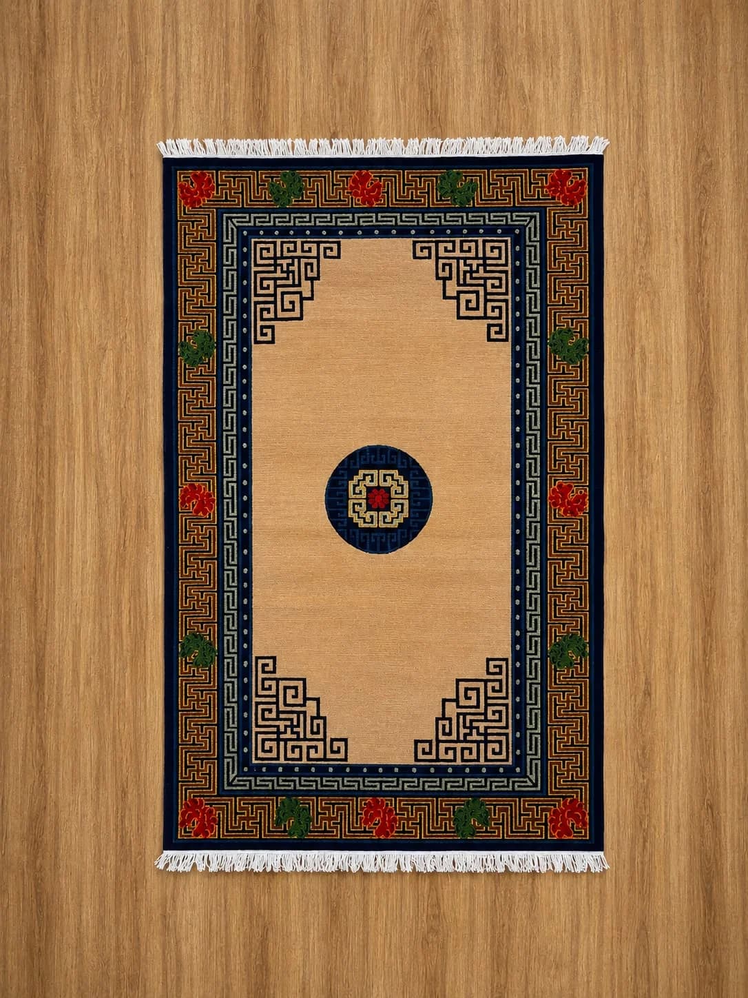 Hand-knotted Beige Tibetan Medallion, from Lalitpur