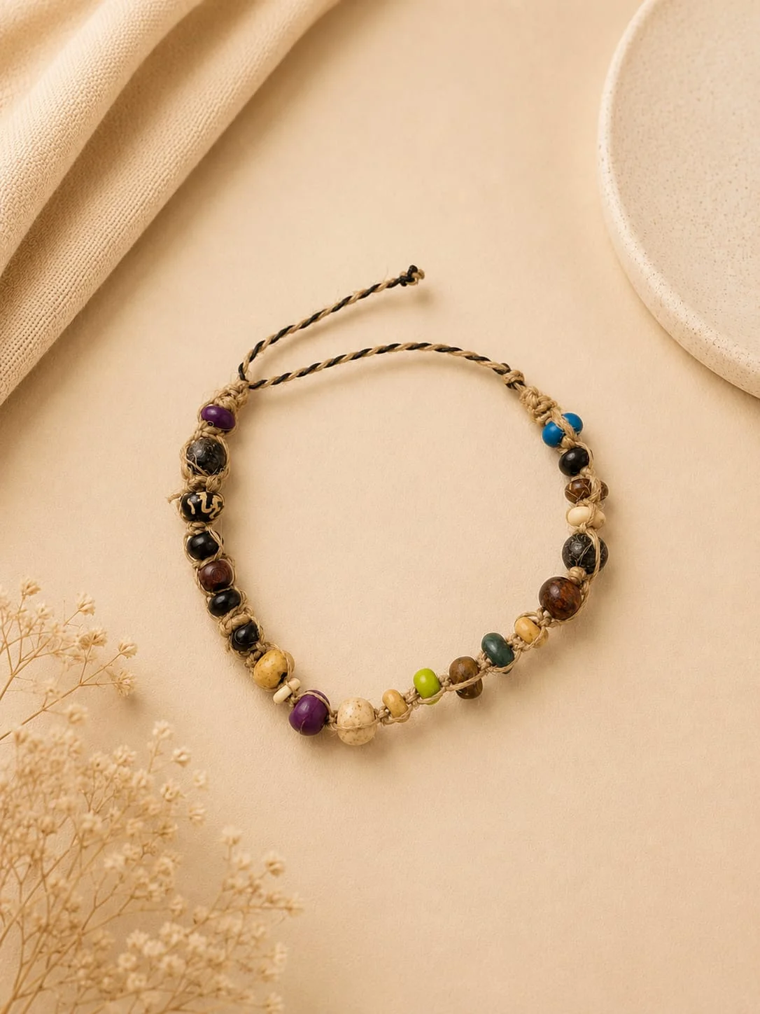 Handmade Hemp and Natural Stone bracelet view 3