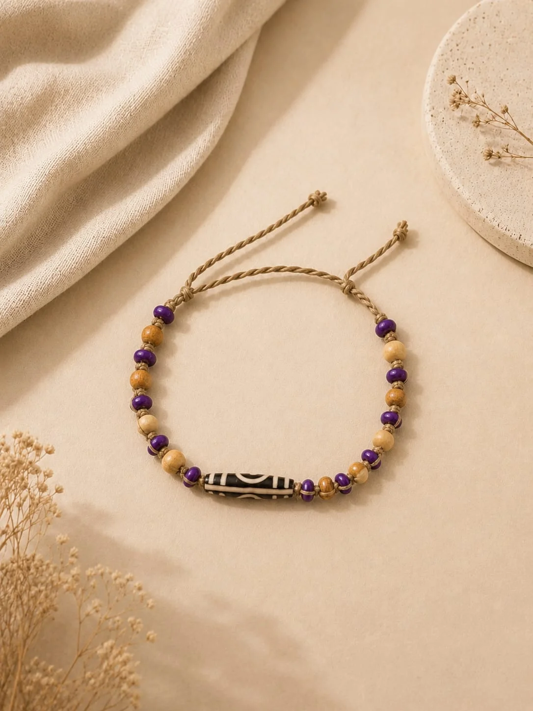 Handmade Hemp and Natural Stone bracelet