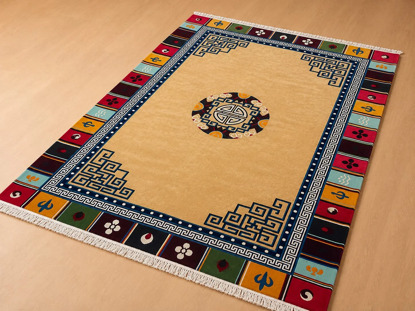 Hand-knotted Tibetan Longevity Medallion Wool Carpet view 2