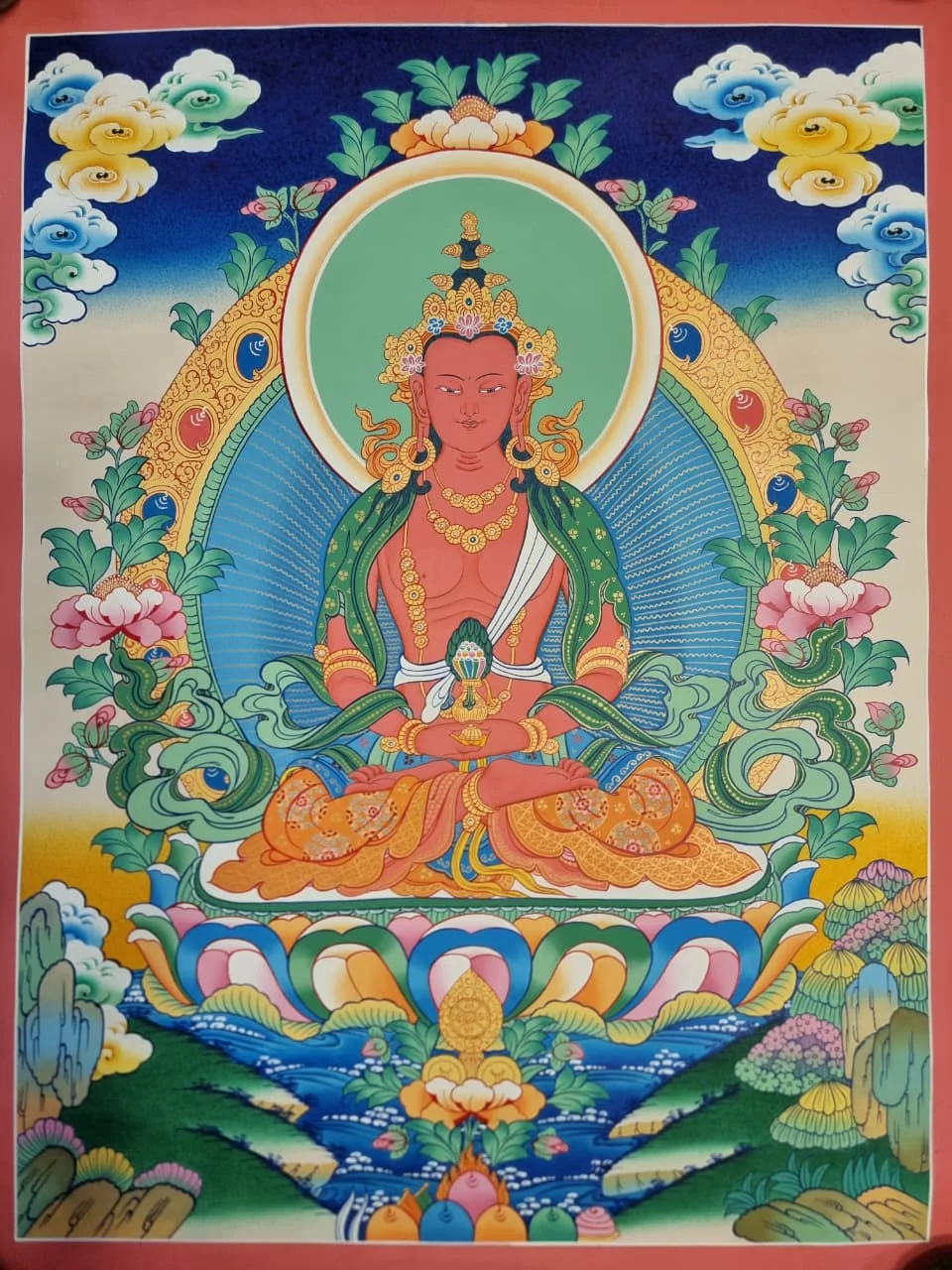 Amitayus(Tshepagme) Buddha Thangka Arts || 46*60cm ||