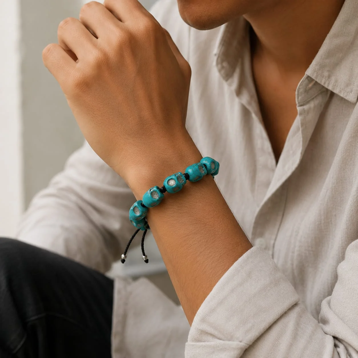 Turquoise's Skull Carved Bracelet view 2