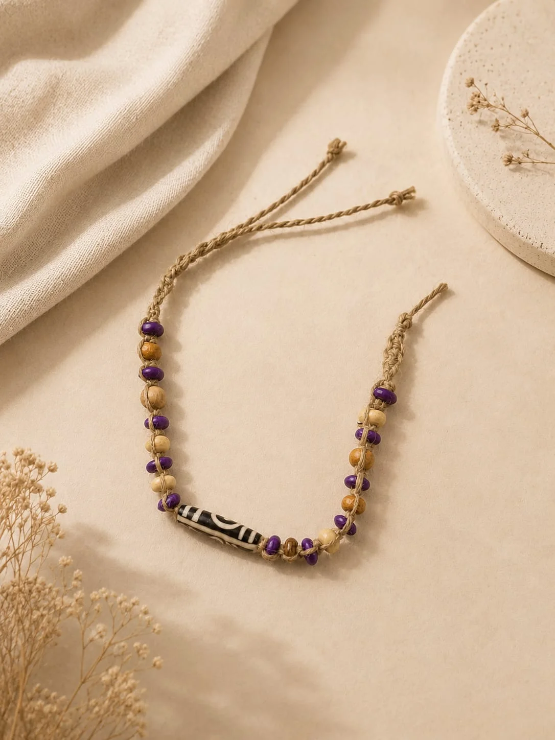 Handmade Hemp and Natural Stone bracelet view 2