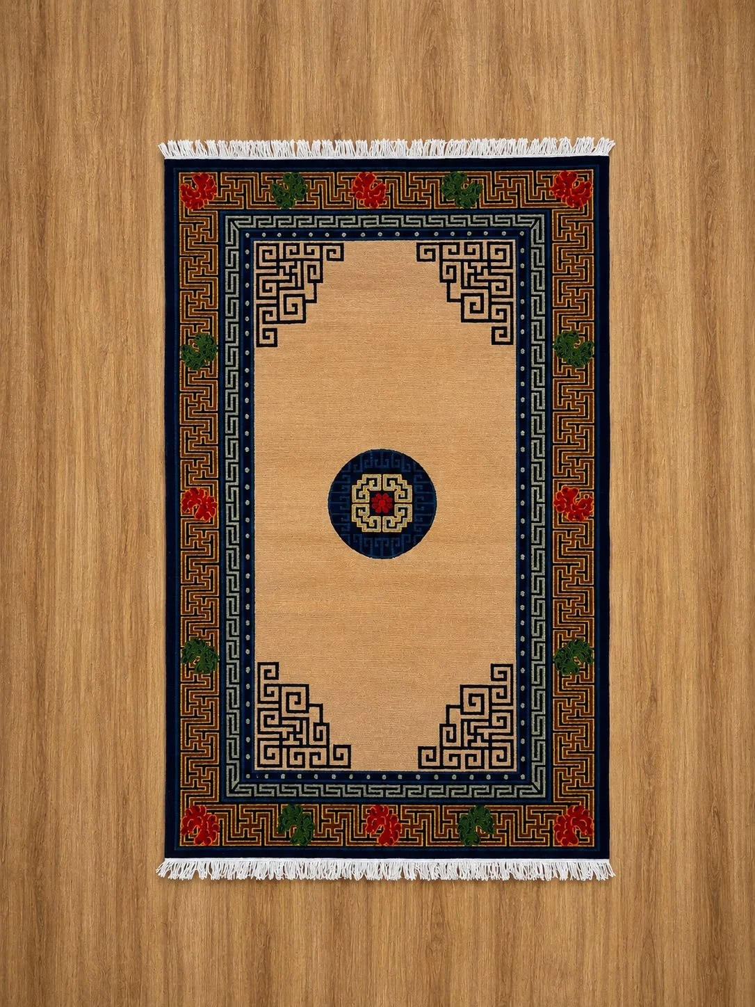 Hand-knotted Beige Tibetan Medallion